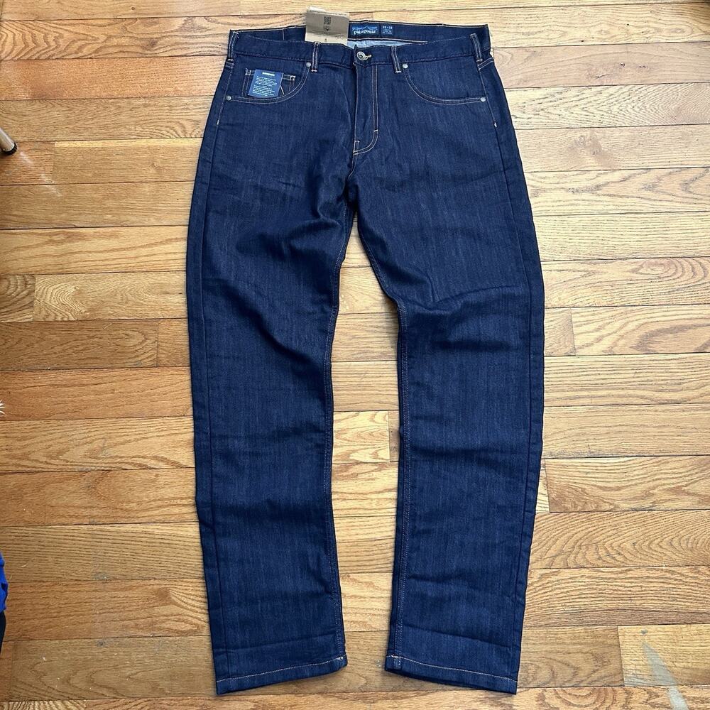 NEW Patagonia Flannel Lined Performance Straight Stretch Dark Wash Jeans 35x32